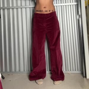 Wide leg mens velour like Burgundy pants